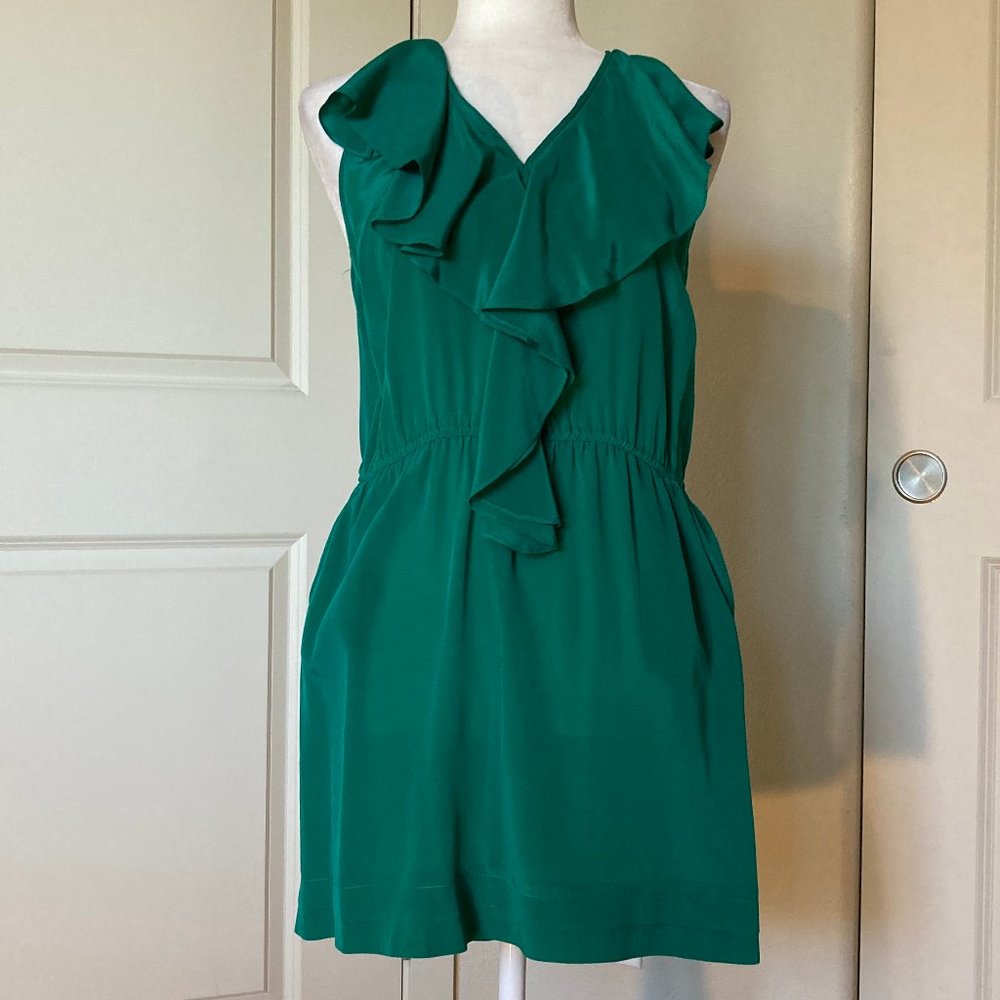Greylin Silk Ruffle Racerback Dress Emerald - Picture 2 of 7